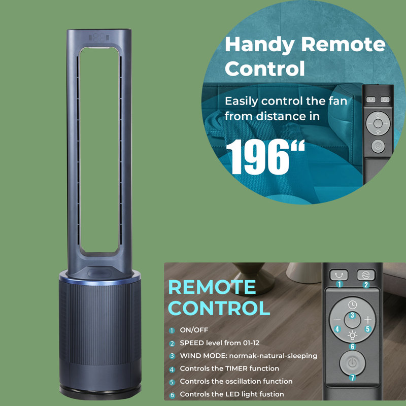 Balight Low Noise Bladeless Tower Fan With 12 Speeds Settings And 15